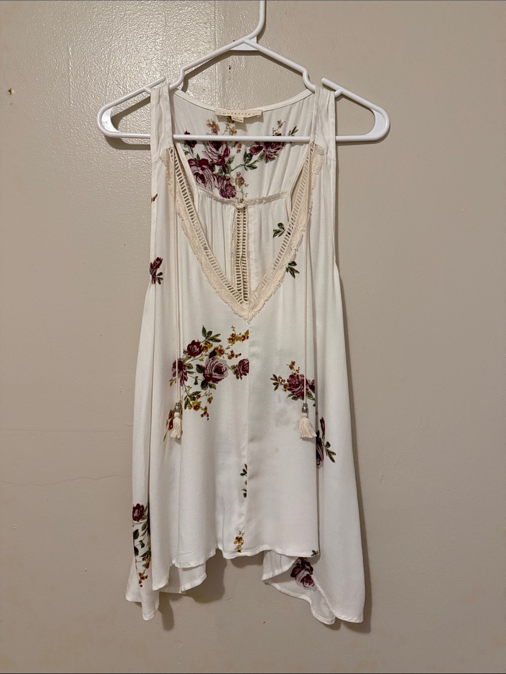 lovestitch Cream Floral Lace-Trim Sleeveless Camisole
